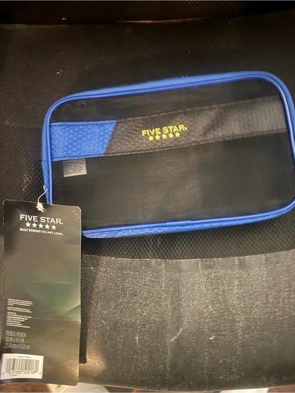 Five Star Blue and Black Clear Toiletry Pouch with Yellow Logo
